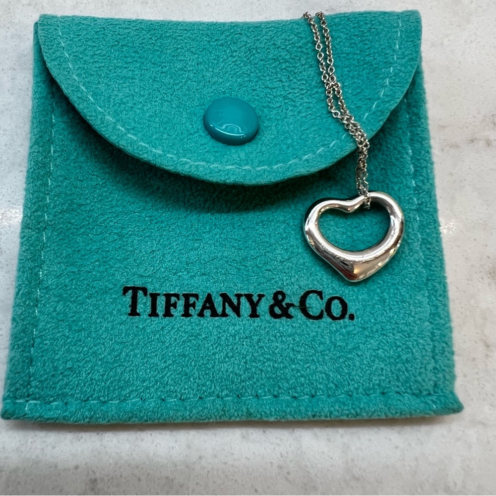 Tiffany & Co. sterling silver 16 mm Elsa Peretti open heart necklace w/16” chain